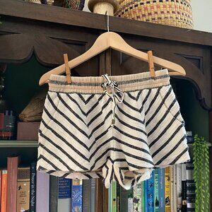 Saturday Sunday Striped Chevron Knit Mini Shorts – Cream & Black –XS– Drawstring